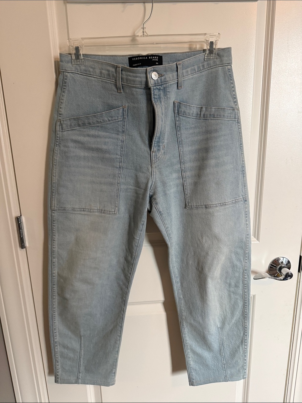 Veronica Beard Light Blue Relaxed Patch-Pocket Jeans